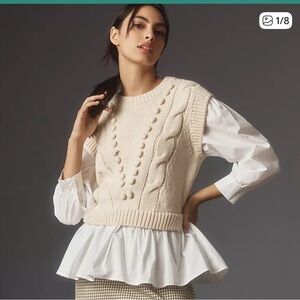 Anthropologie/ English Factory Cream Cable Knit Sweater Two for One Vest